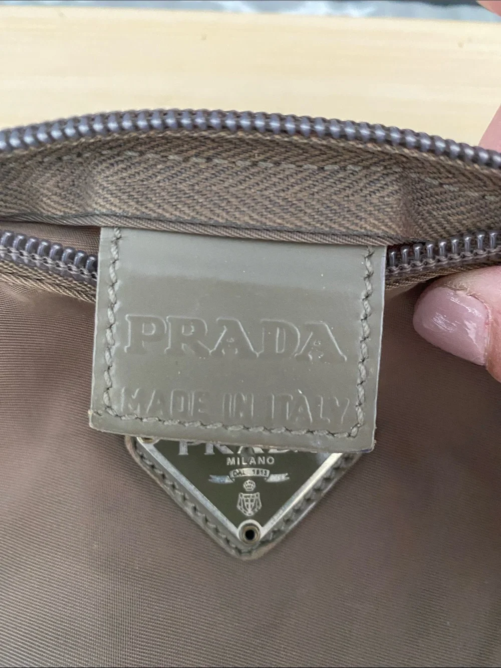Prada Brown Nylon Toiletry/Cosmetic Pouch with Logo Plaque